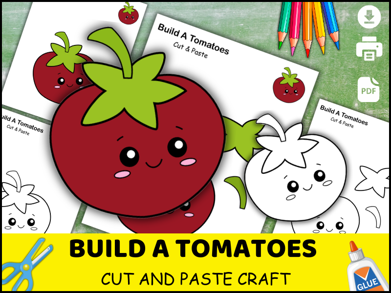 Tomato Craft for Kids | Printable Cut and Paste Activity | Vegetable Coloring Worksheet PDF