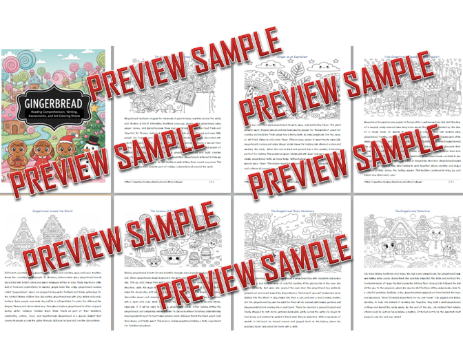 Winter Gingerbread 18 Pages Packet Reading Comprehension Passages & Questions, Gingerbread Art