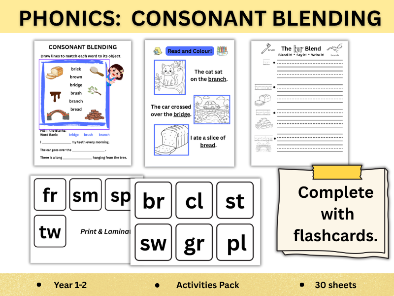 Consonant Blends Worksheets and Flashcards | Phonics Activities for KS1