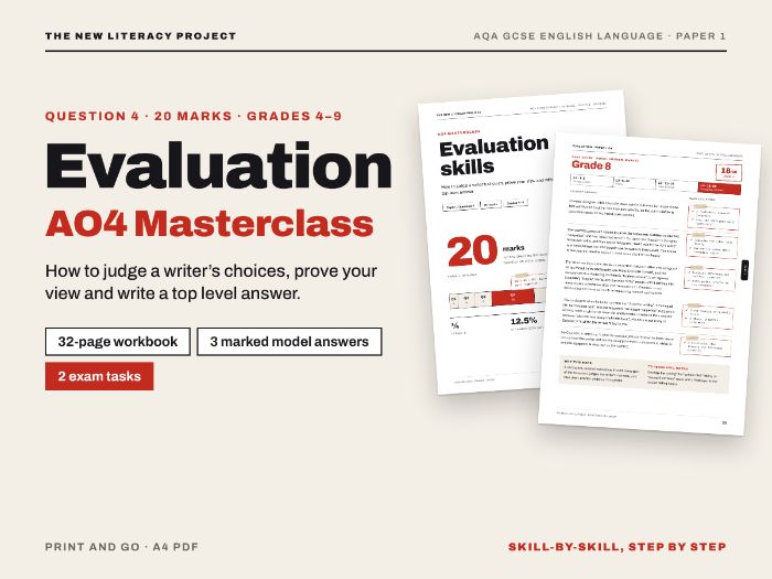 AQA GCSE English Language Paper 1 Question 4 Evaluation Workbook: AO4 Masterclass (Printable, with M