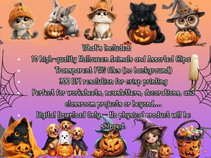 Halloween Animal Clip Art For Teachers, Parents, 300dpi-perfect for your Halloween  projects