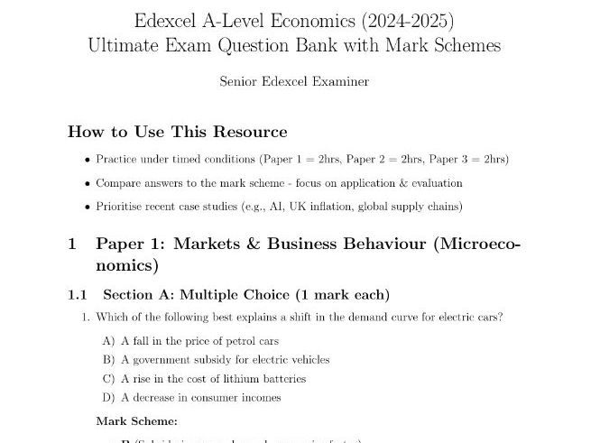 Edexcel A-Level Economics (2024-2025): Exam Questions & Mark Schemes (Predicted)