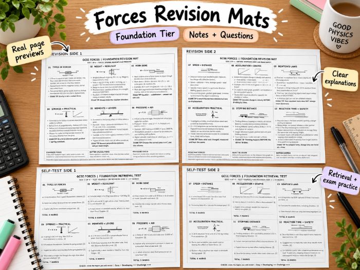 GCSE Forces Revision Mats | Foundation Tier | Exam Practice & Retrieval Tasks | Printer-Friendly