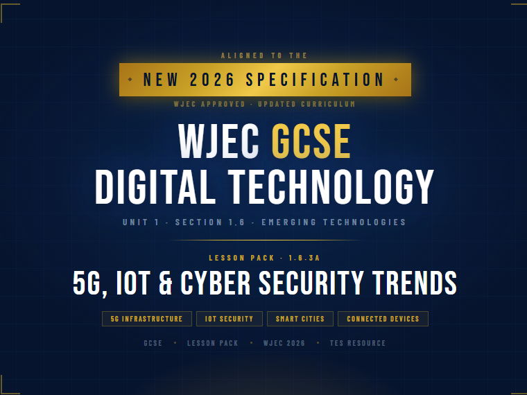 NEW 2026 WJEC GCSE Digital Technology 1.6.3A 5G, IoT and Cyber Security Trends | Lesson Pack