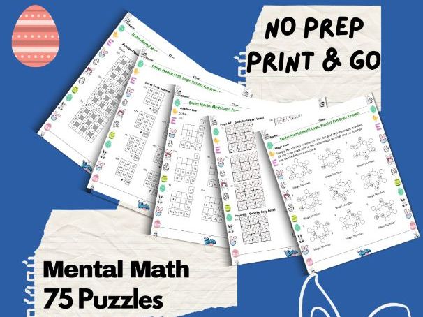 Easter Mental Math Logic Puzzles & Brain Teasers Worksheets | Spring Math Review Printable