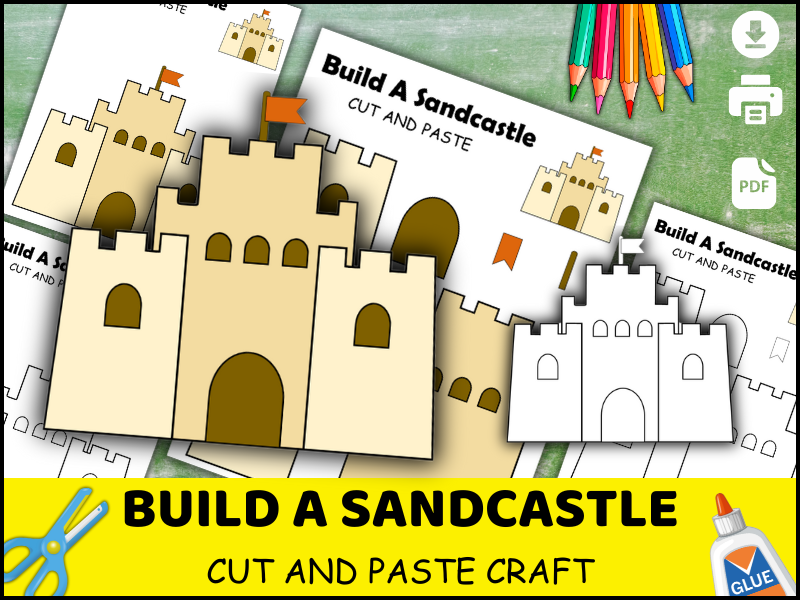 Sandcastle Craft Printable | Summer Beach Cut and Paste Activity | Preschool Coloring Worksheet PDF