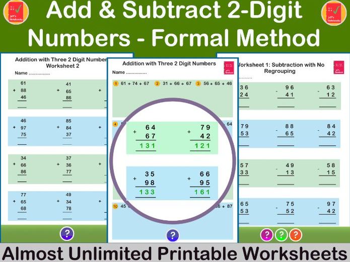 Add  & subtract 2-digit numbers with & without regrouping