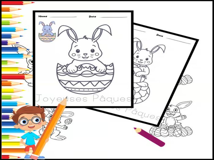 Easter Activities :Easter Coloring Pages / Bunnies Baby Bunny & Easter Eggs in French