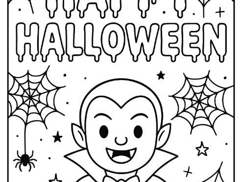 Happy Halloween Spooky Vampire Colouring sheet