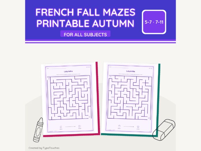 French Fall Mazes Printable Autumn | 30 pp