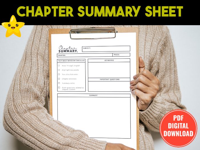 Chapter Summary Template for Students | Revision Sheet & Planner | Study Guide