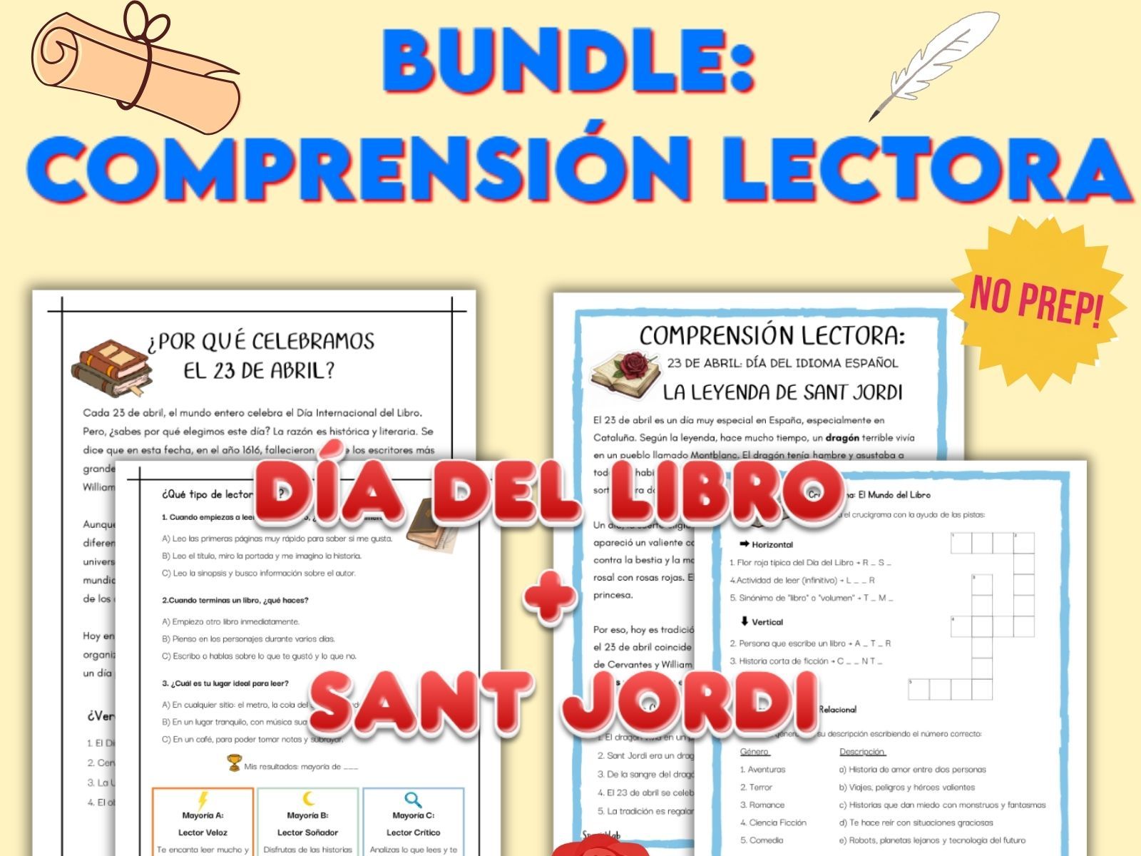 Spanish Reading Comprehension BUNDLE: World Book Day & Sant Jordi | A2