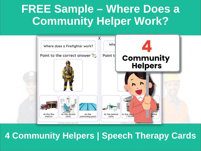 Free Sample – Community Helper Cards: Where Do They Work? (Autism, Speech Therapy, Special Education