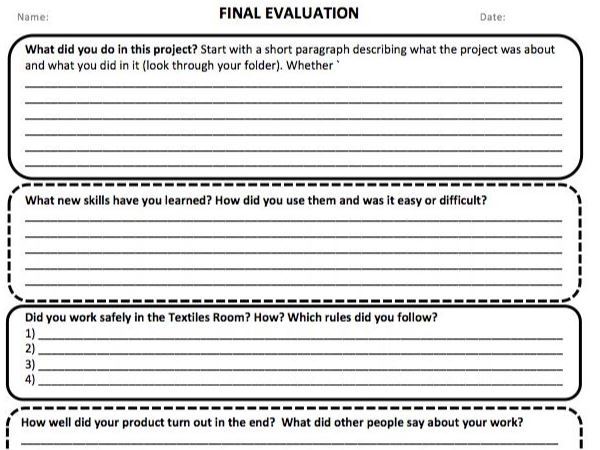 Final Evaluation and helpsheet to support