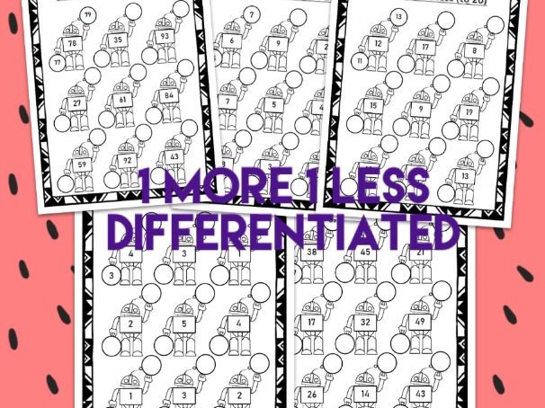 Maths - 1 more 1 less - differentiated