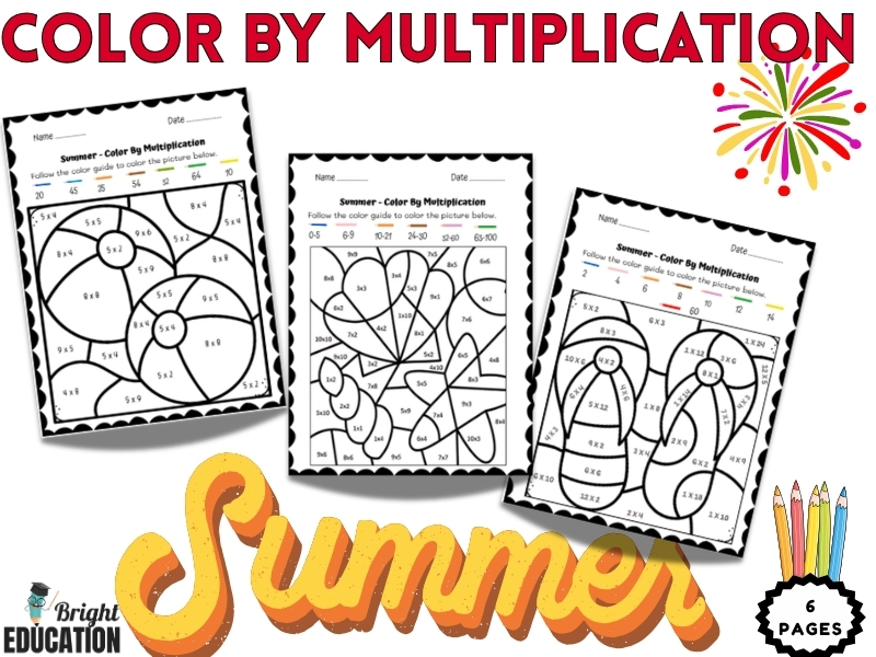 Summer Break Color by Multiplication – End of Year Math Coloring Sheets