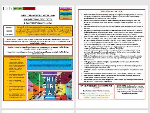 A2 EDUQAS FRAMEWORK (HOMEWORK) SHEET 1: MEDIA LANGUAGE IN 'TIDE'/ 'KOTV'/ 'WATERAID'