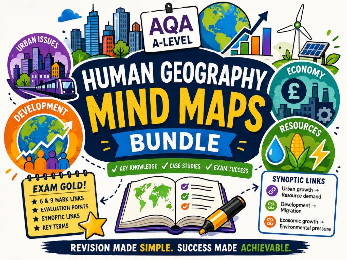 AQA Geography Human Geography Revision Mind Maps Bundle