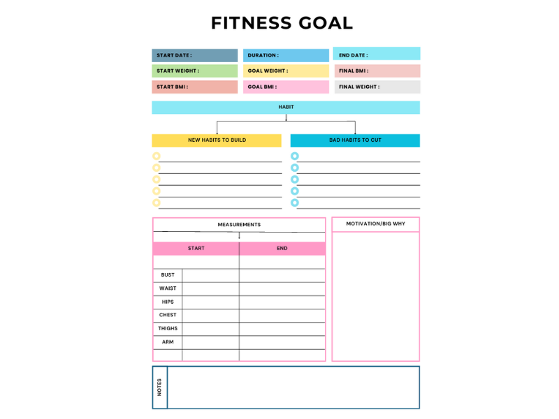 Fitness Goal Tracker | Printable Wellness & Workout Planner for Students and Teachers