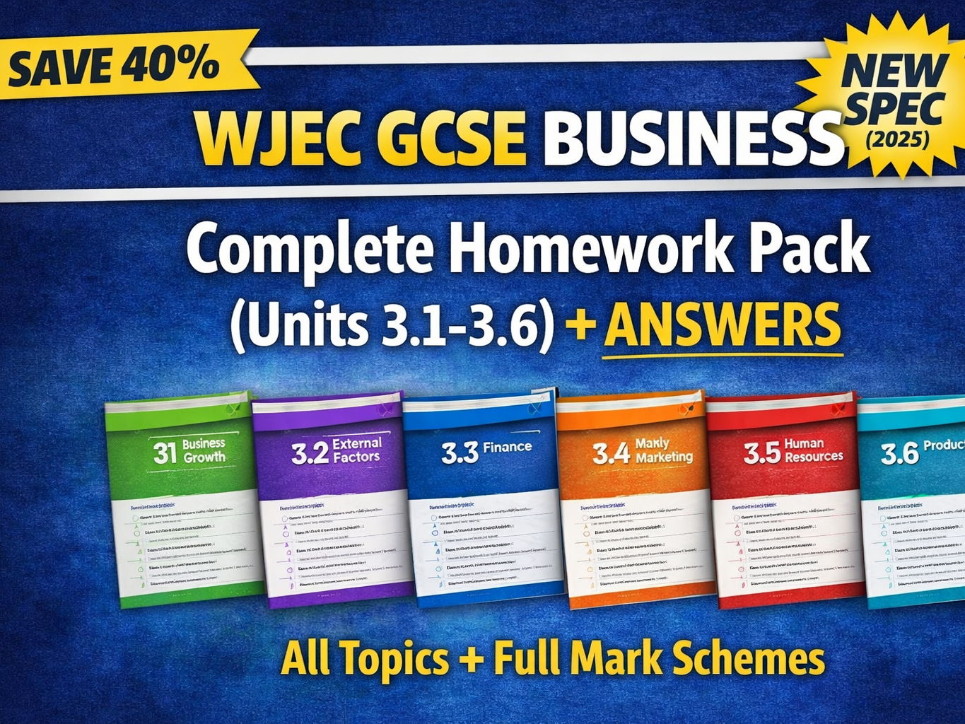 WJEC GCSE Business – Complete Homework Pack (Unit 3.1–3.6) + Answers | NEW SPEC (2025)