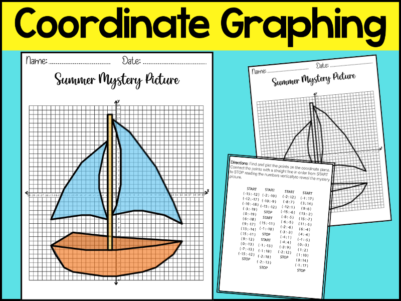 Coordinate Graphing Picture Summer Boat End of the Year Math Activity