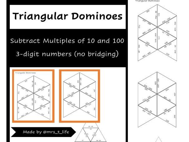 Triangular Dominoes - Subtract Multiples of 10 100 - 3 digit numbers no bridging