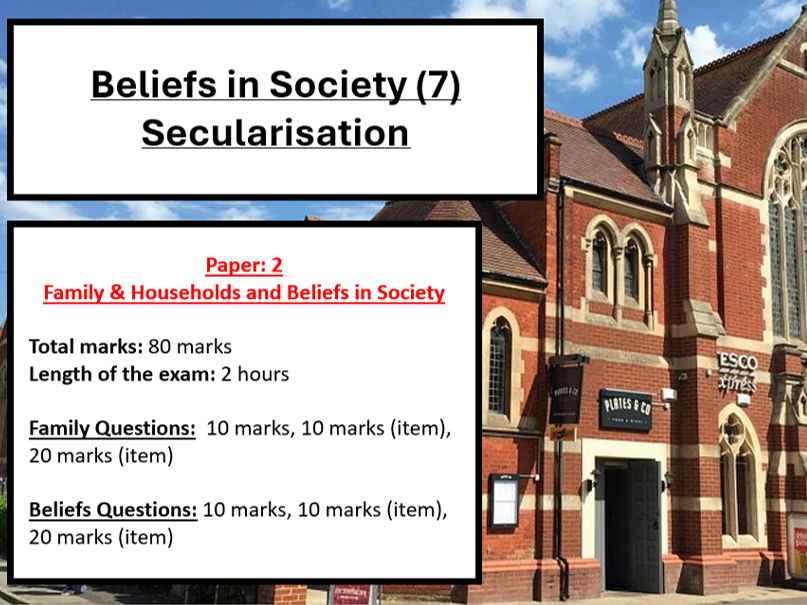 Sociology – Beliefs in Society: Secularisation Activity Booklet
