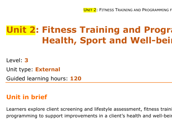 Unit 2 Fitness Training & Programming (Exam) Package