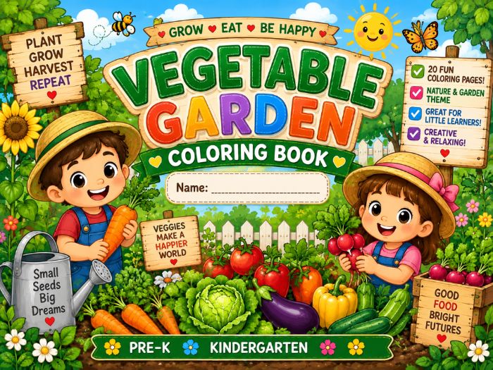 Vegetable Garden Coloring Pages | Gardening & Healthy Food Coloring Book | Kindergarten 1st 2nd 3rd