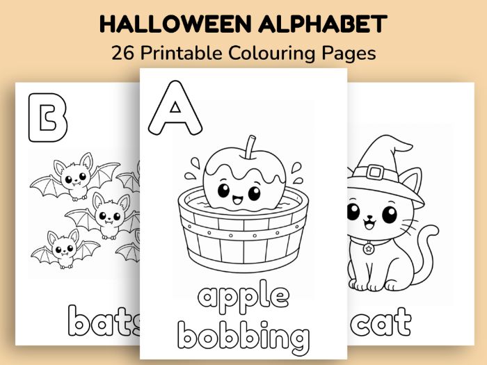 Halloween Alphabet Colouring Pages – A–Z Printable Activity