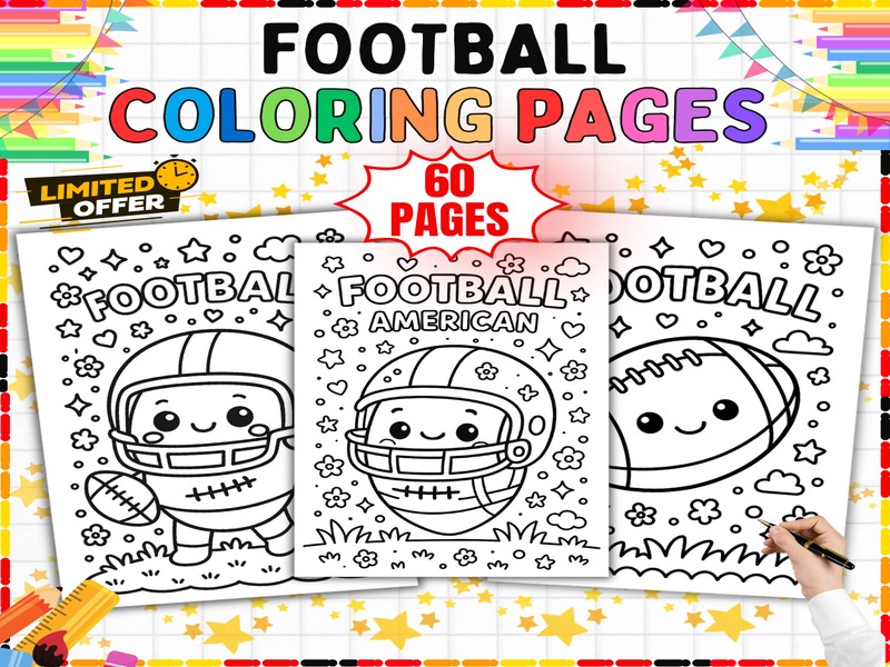 Football Coloring Pages | 60 Page Coloring Sheets | American Football Sports Art
