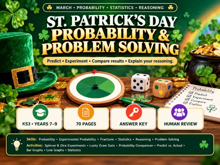 St Patrick's Day Probability Challenge | KS3 Maths, Chance & Reasoning | 70 Pages