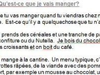 French reading comprehension about meals