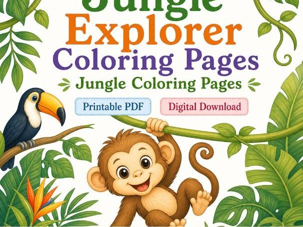 Jungle Explorer Coloring Pages | Jungle Coloring Pages | Printable PDF | Digital Download