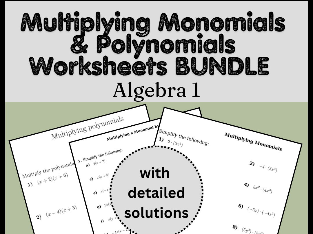 Multiplying Monomials & Polynomials Worksheets BUNDLE | Algebra 1 canva image