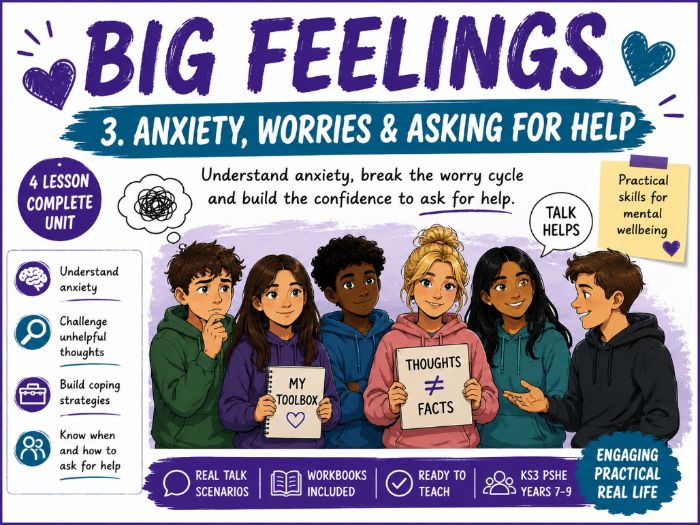 Big Feelings – Understanding Anxiety, Overthinking & Asking for Help (4-Lesson KS3/4 PSHE Unit)