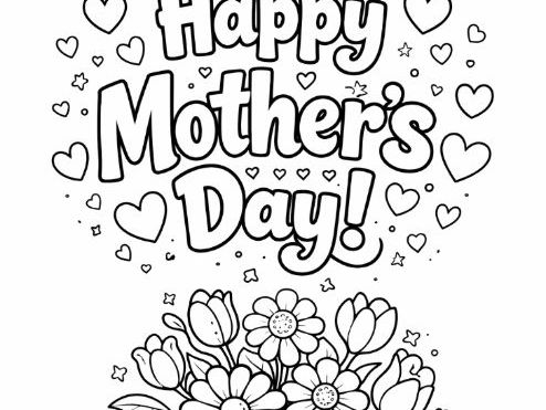 Happy Mother's Day Flowers Colouring Page