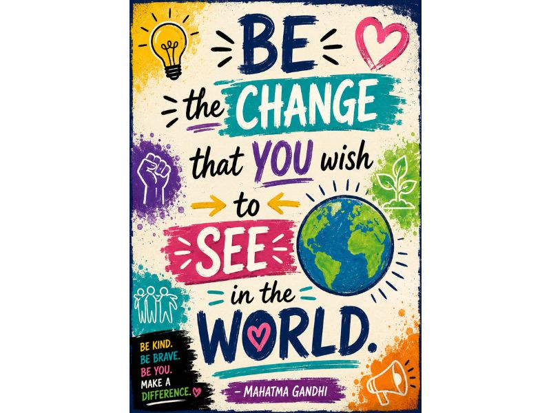 "Be the Change" by Gandhi 18"x24" Inspirational Classroom Decor Poster