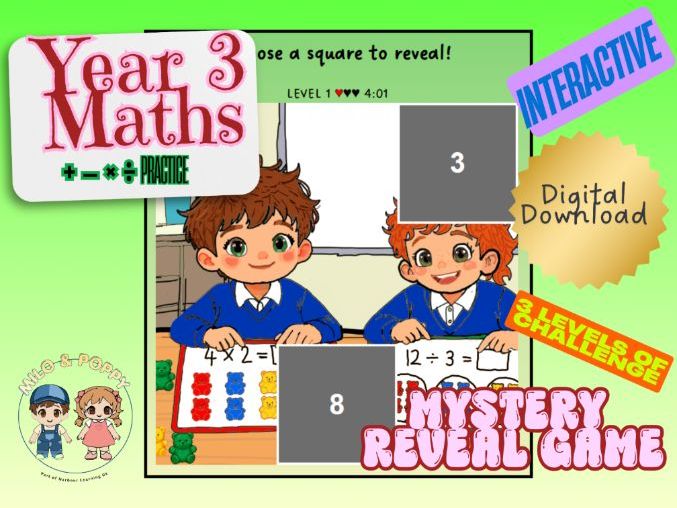 Year 3 Maths Mystery Reveal Game – Addition, Subtraction, Multiplication & Division