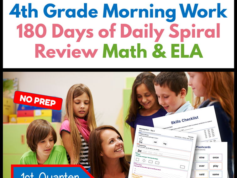 4th Grade Morning Work | 180 Days Daily Spiral Review | Math & ELA | 1st Quarter