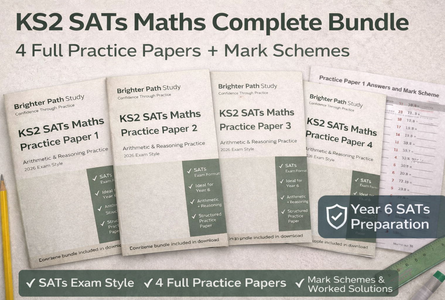 KS2 SATs Maths Complete Bundle – 4 Full Practice Papers + Mark Schemes & Worked Solutions | Year 6 SATs Preparation (2026 Exam Style)