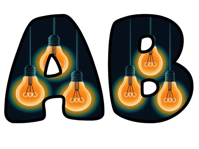 Electric Light Bulbs Edison Classroom Display | Lettering Set | Whole Alphabet A-Z and 0-9