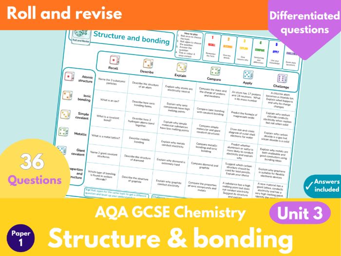 AQA GCSE Combined Science Chemistry Unit 3 Structure & Bonding Dice Retrieval Game | GCSE Chemistry