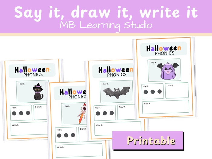 Halloween Say It, Draw It, Write It Worksheet – Vocabulary and Writing