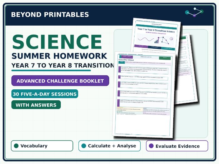 Science Summer Homework Booklet — Year 7 to Year 8 Transition — Advanced Challenge — With Answers