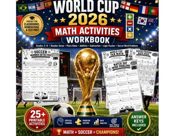World Cup 2026 Math Activities Workbook, Soccer Math Worksheets