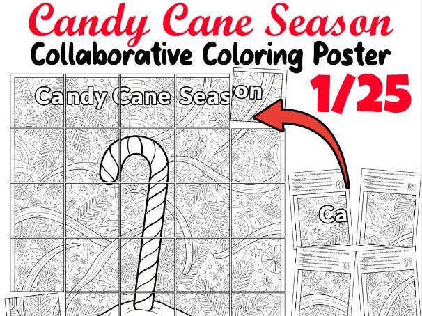 Candy Cane Season Collaborative Coloring Poster | Winter Holiday Classroom Art
