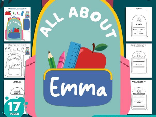 All About Me Backpack Craft, Back to School Worksheet & Writing Activity