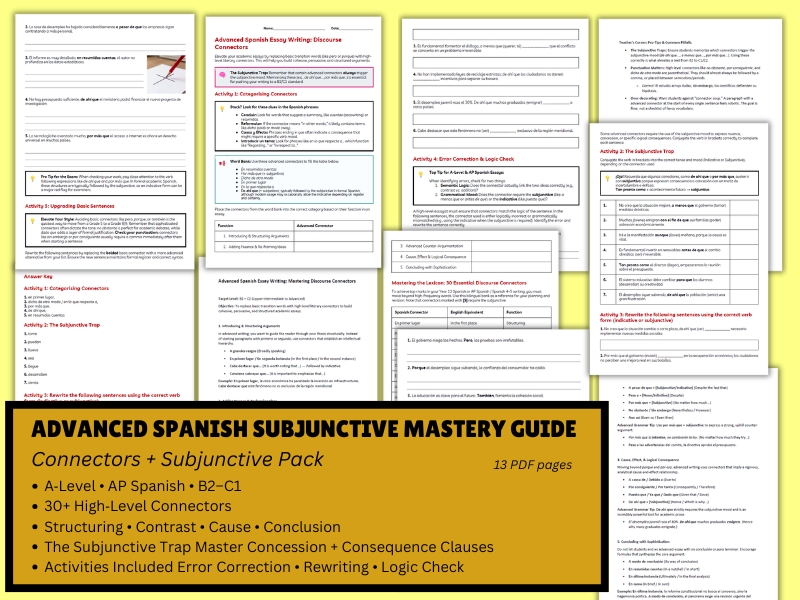 Spanish Connectors and Subjunctive Mastery Pack | A Level & AP Advanced Writing