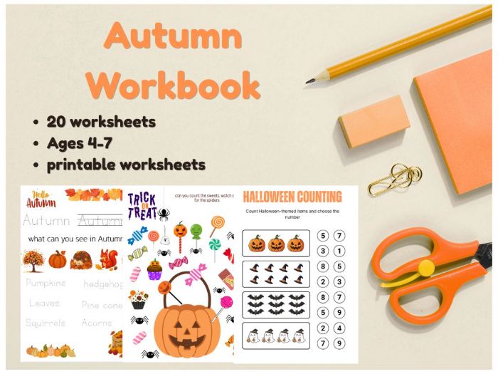 Autumn/Haloween Activity Workbook with 20 Printable Worksheets